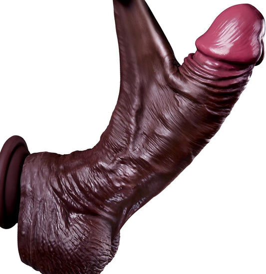 Realistic Black Dildo for Women – 8.5-Inch Soft Silicone with Moveable Skin, Sliding Balls, and Strong Suction Cup, Designed for G-Spot, Vaginal, and Anal Stimulation – a Sex Toy for Women and Couples