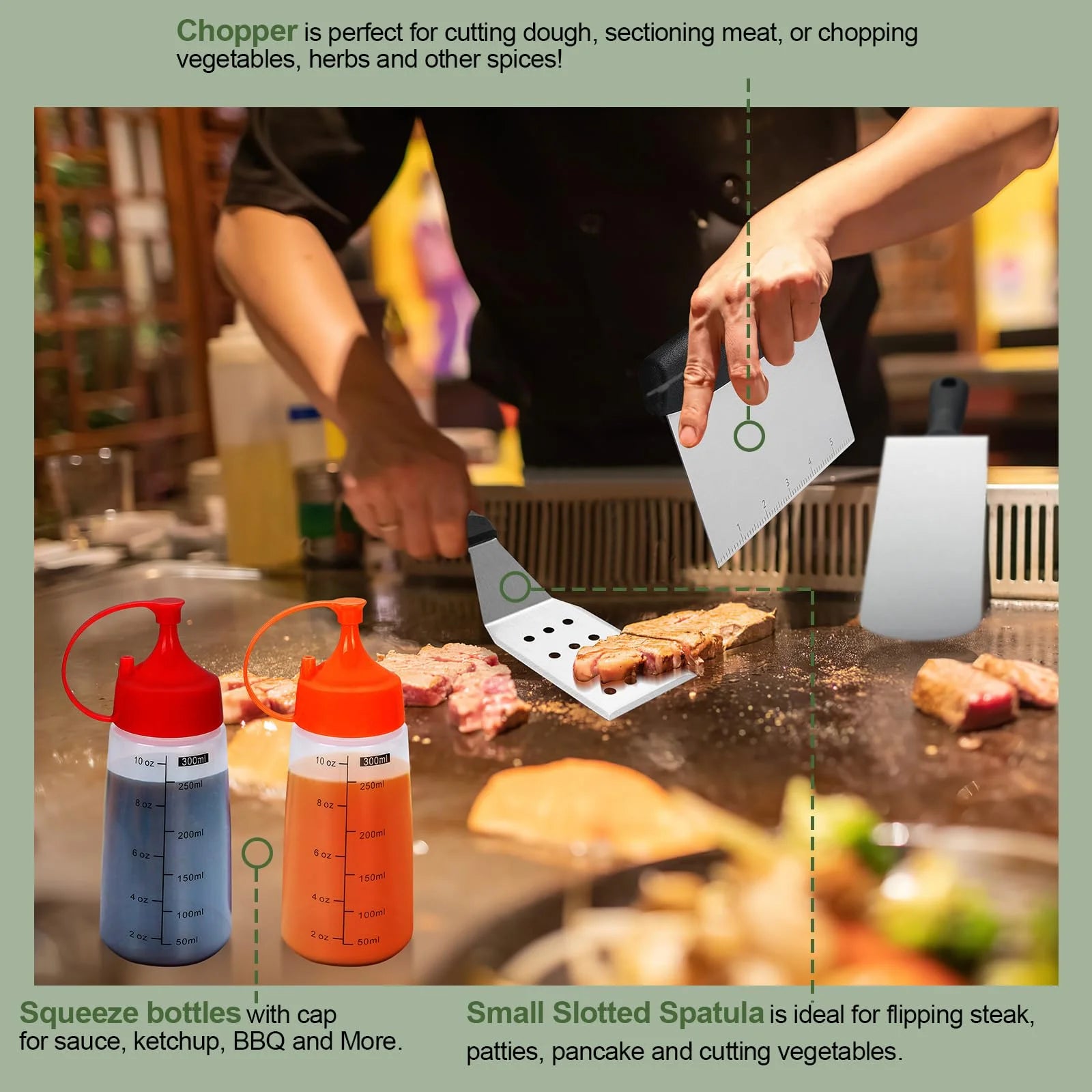 Stainless Steel Griddle Tool Kit, Compact Outdoor BBQ Toolkit - Set of 30