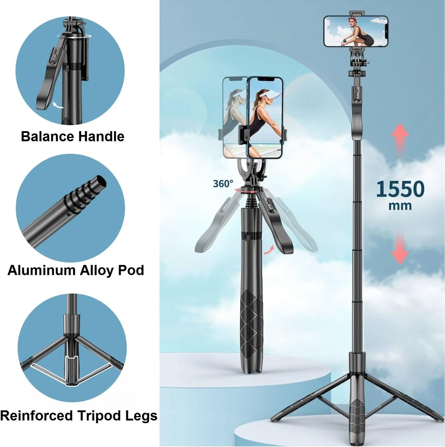Innotech Sc Extendable Auto Face Tracking Tripod 360 Rotating Tripod, Both Auto or Manual Moving Control, Smart Cameraman Shooting for Video, Vlog, Live Stream