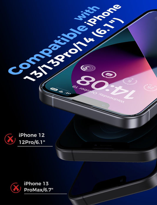 2 Pack for Iphone 13/14& Iphone 13 Pro 6.1 Inch Tempered Glass Screen Protector, Auto Dust-Elimination, Bubble Free, HD Clear, Easy Installation