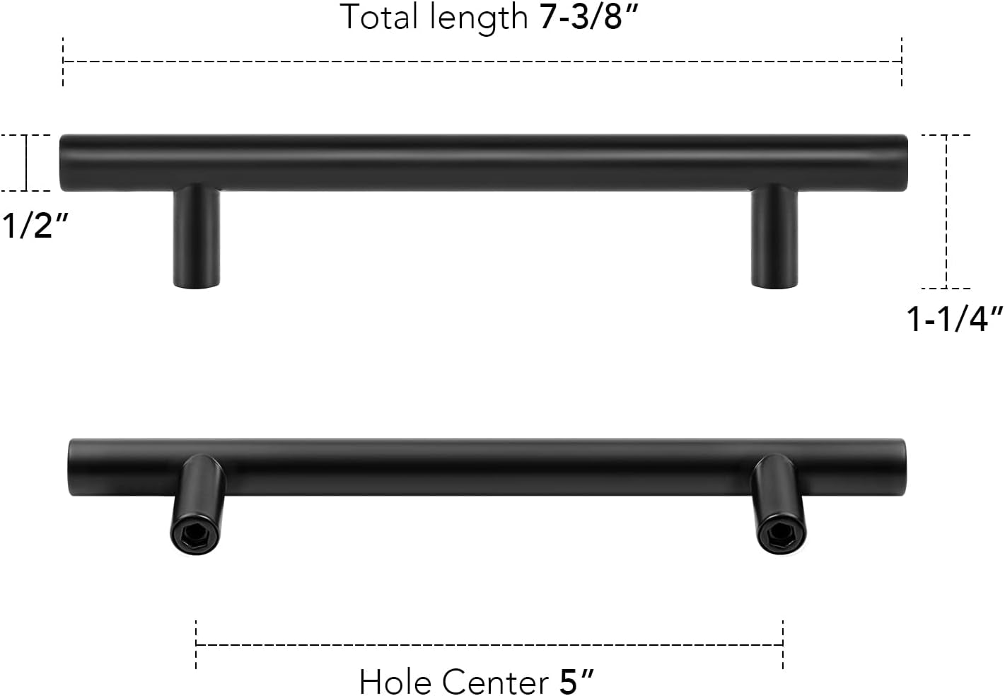30 Pack 7.38'' Matte Black Cabinet Pulls Stainless Steel Cabinet Handles 7-3/8 Inch Length Matte Black Drawer Pulls 5 Inch Hole Center Kitchen Drawer Pulls