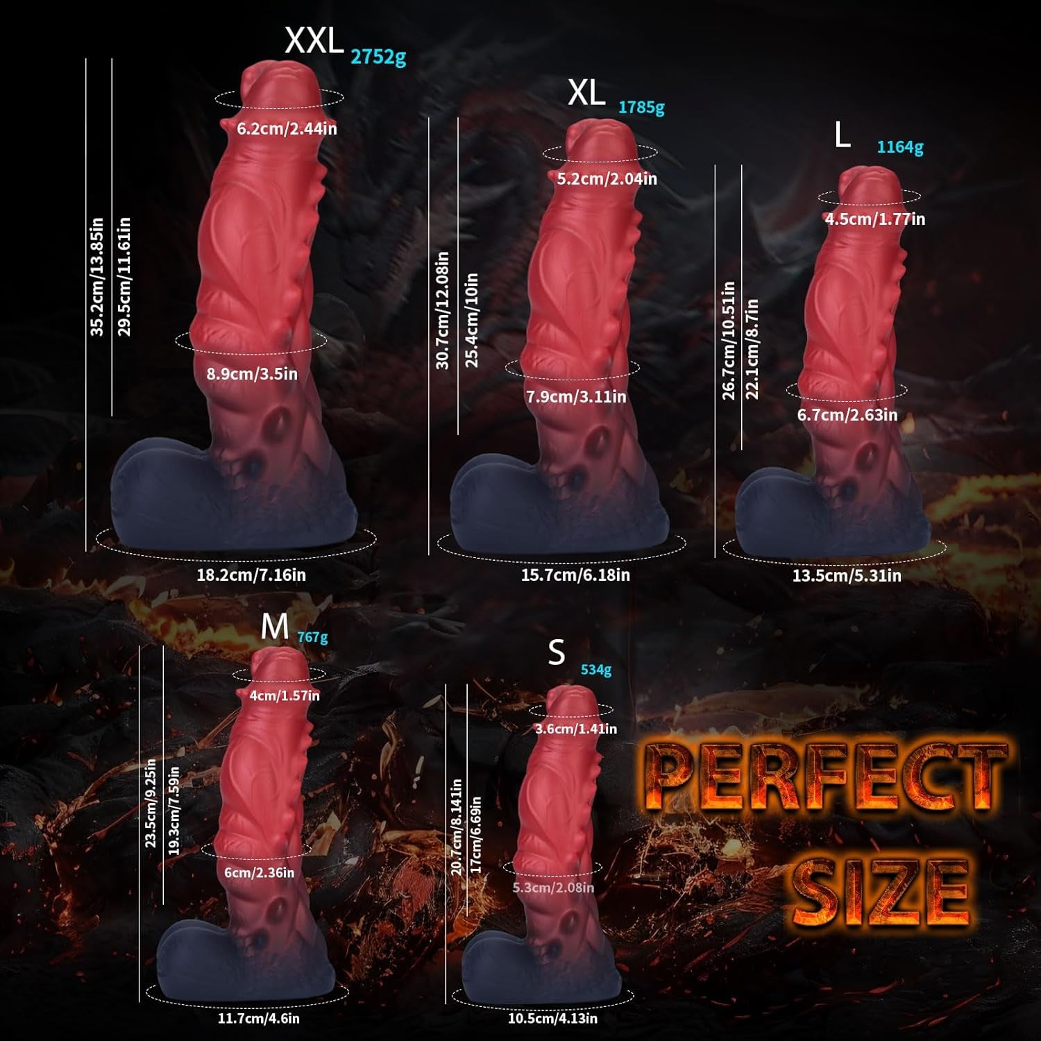 13.85In Fantasy Dragon Dildo Realistic Huge Silicone Dildo for Women, Men & Couples Waterproof, Big Thick Dragon Shaped Sex Toy Red (XXL)