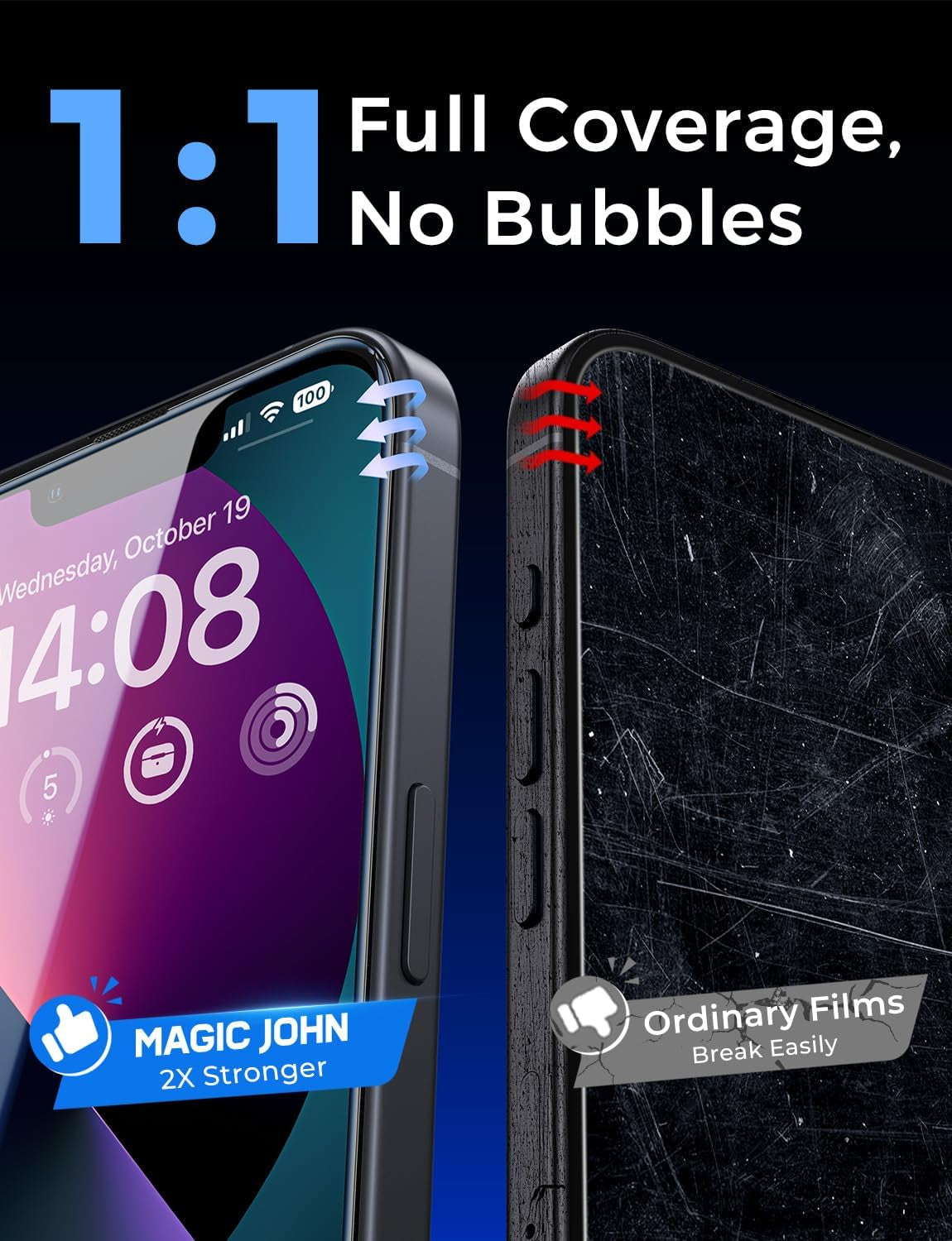 2 Pack for Iphone 13/14& Iphone 13 Pro 6.1 Inch Tempered Glass Screen Protector, Auto Dust-Elimination, Bubble Free, HD Clear, Easy Installation