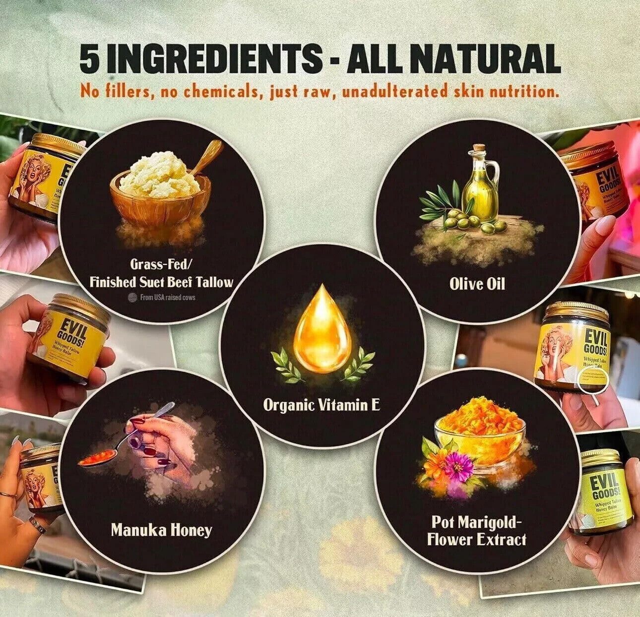 Evil Goods Whipped Beef Tallow + Manuka Honey Balm Moisturizer 4 Oz