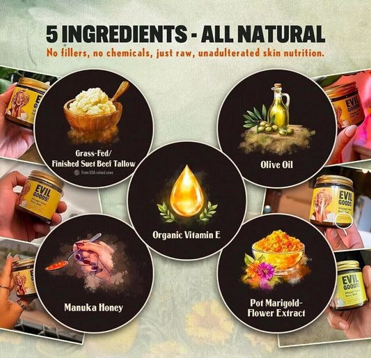 Evil Goods Whipped Beef Tallow + Manuka Honey Balm Moisturizer 4 Oz