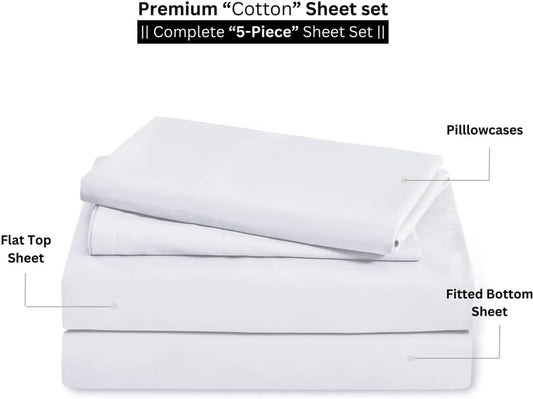 Split King Bed Sheets 5 Pieces 100% Egyptian Cotton Sheets for Split King Adjustable Bed 16 Inch Deep Pocket Split King Sheets Sets for Adjustable Beds White Solid