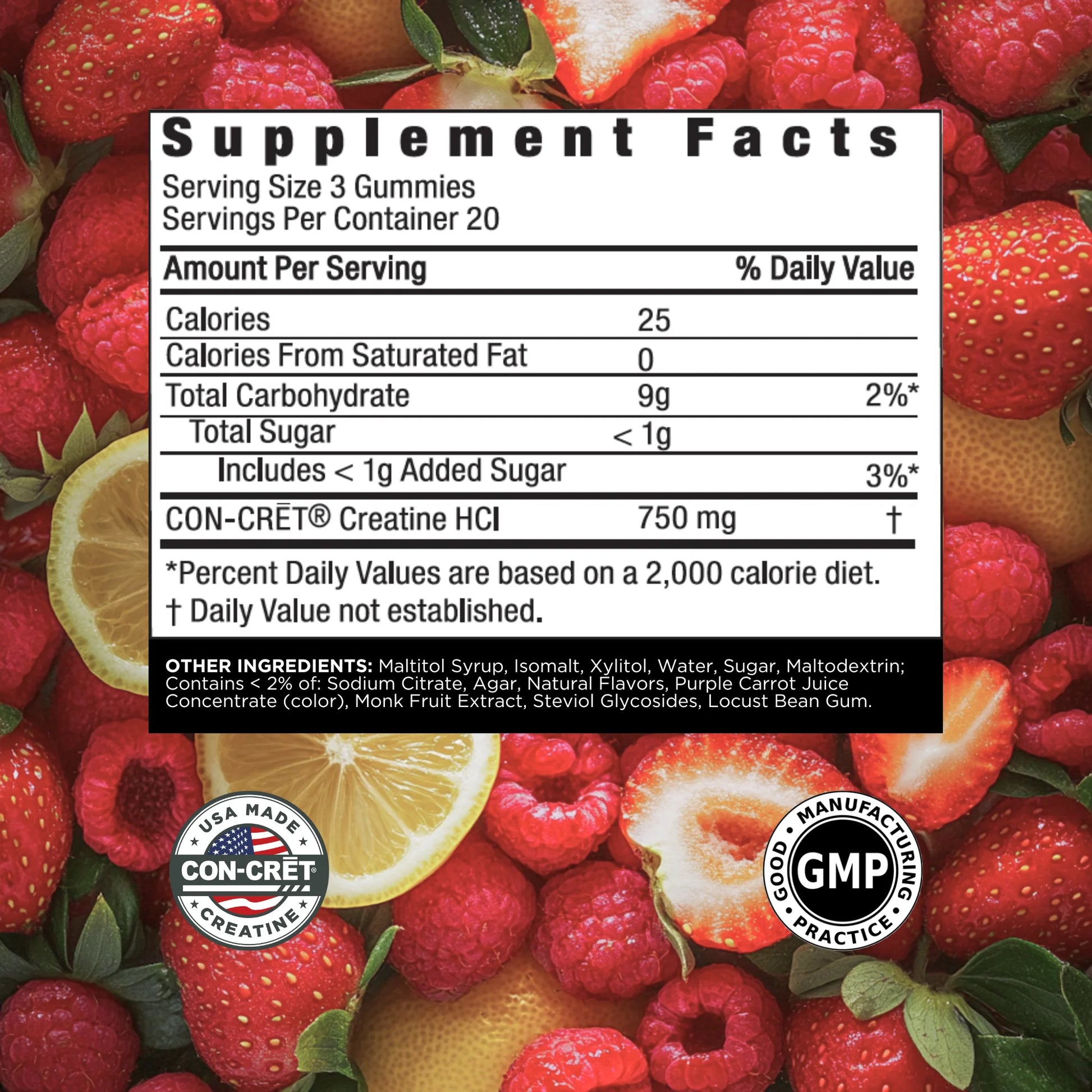 (3 Pack)  Creatine Hcl Gummies, Sour Berry Zing Flavor, Supports Muscle & Brain Health, 60 Count