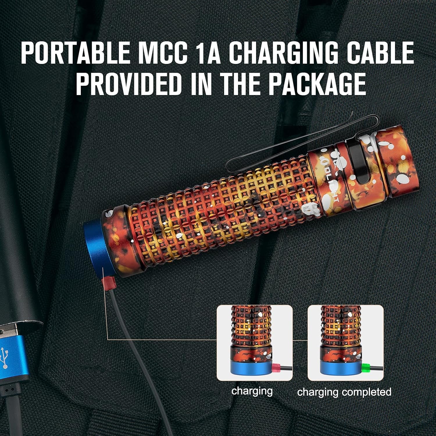 S2R II 1150 Lumens EDC Flashlight USB Magnetic Rechargeable Torch Light Equipped with Variable-Output Side Switch and Dual Direction Pocket Clip (Lava Camouflage)