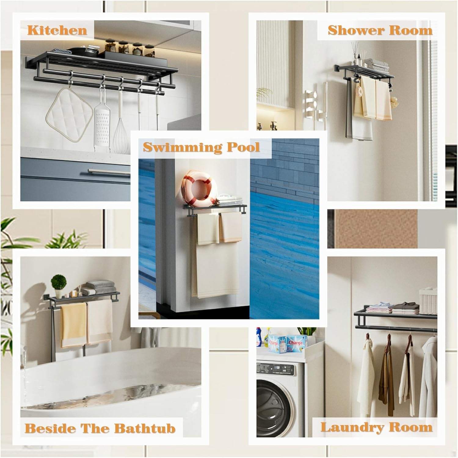 Double Towel Rack for Bathroom,24 Inch Bathroom Tower Holder Towel Shelf with Double Towel Bars Wall Mount,Sus304 Stainless Steel Double Tower Bar for Bathroom Wall,Towel Hanger Matte Black