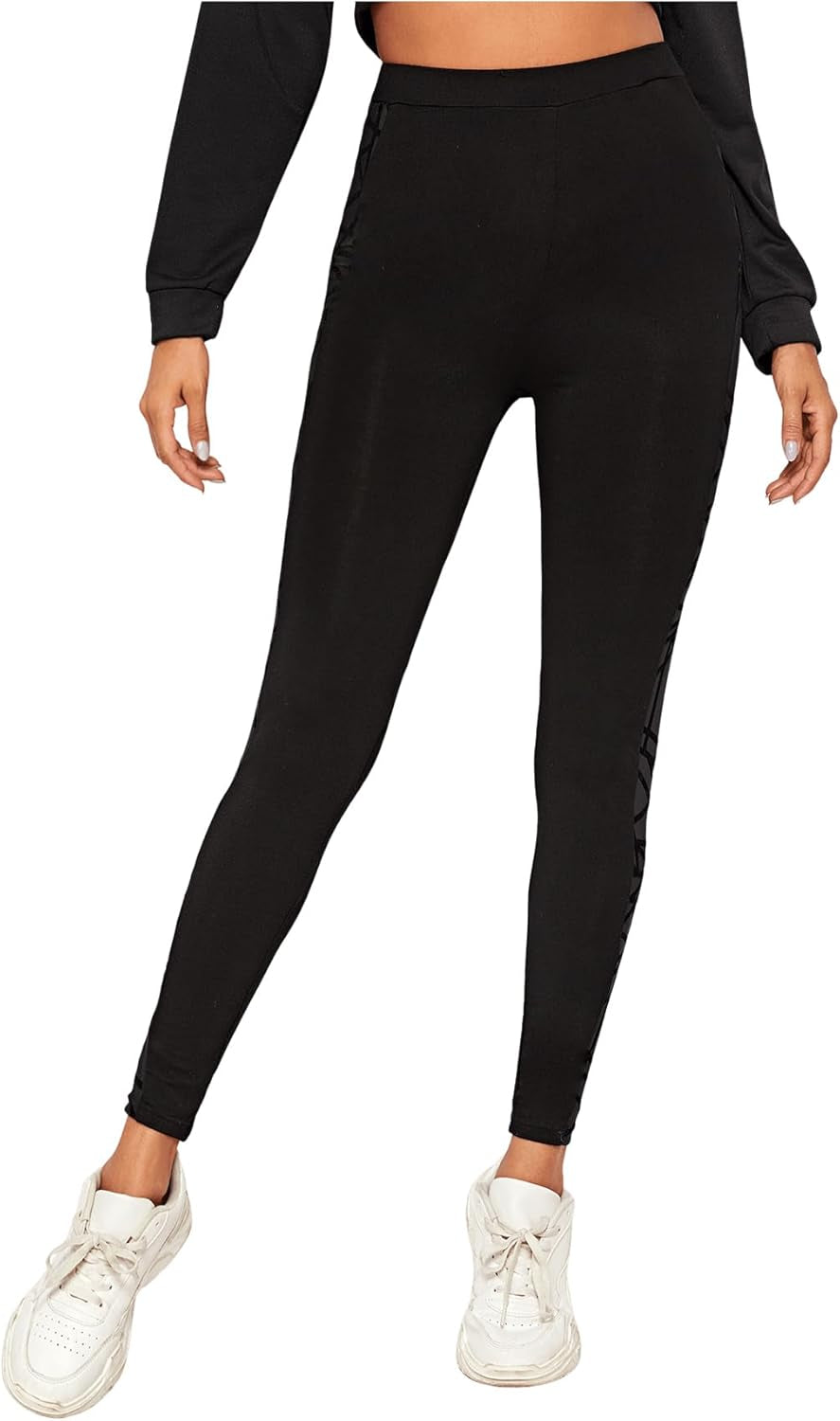 Women'S Mesh Panel Side High Waist Leggings Skinny Workout Yoga Pants