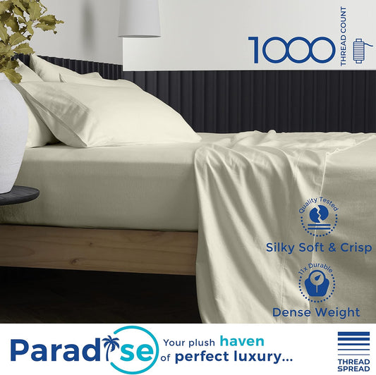 Pure Egyptian King Size Cotton Bed Sheets Set (King, 1000 Thread Count) Sand Bedding Pillow Cases (4 Pc) Egyptian Cotton Sheets King Size Bed- Sateen Sheets - 16 in Deep Pocket King Sheets