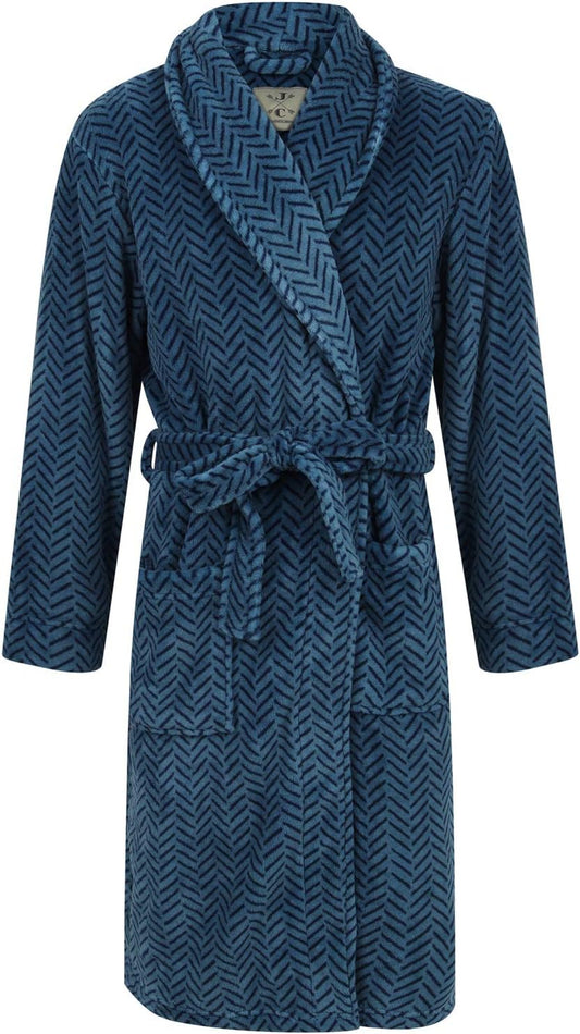 Men'S Blue Herringbone Fleece Robe