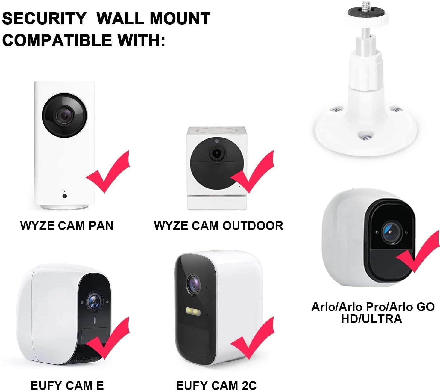 Wall Mount for Wyze Cam Pan and V3, 360° Swivel & 90° Tilt, Black, 2 Pack