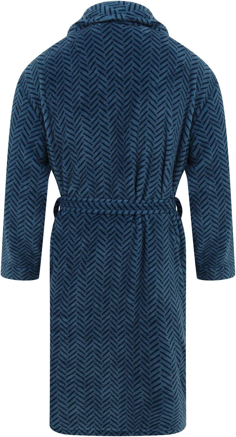 Men'S Blue Herringbone Fleece Robe