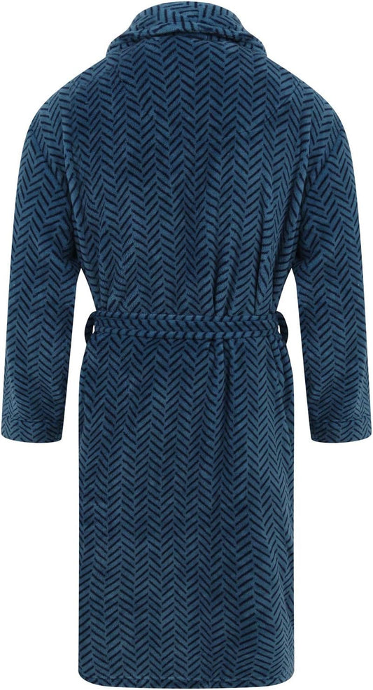 Men'S Blue Herringbone Fleece Robe