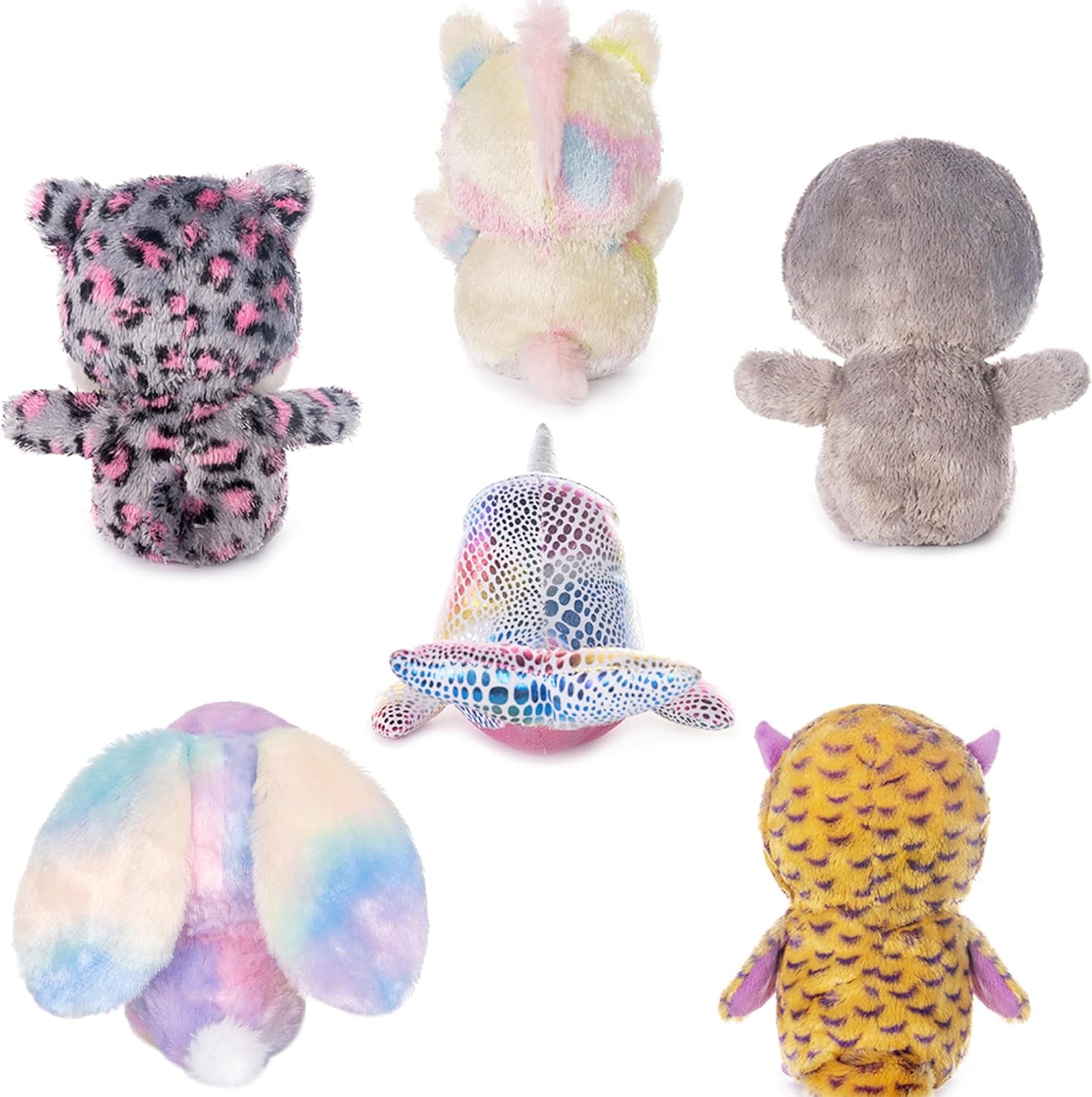 7" Adorable Stuffed Animals Bulk - 6 Pcs Fairy Tale Plush Toys (Sloth, Unicorn, Rabbit, Narwhal, Owl, Cat) - Perfect Plushies for Babies Kids Girls & Boys
