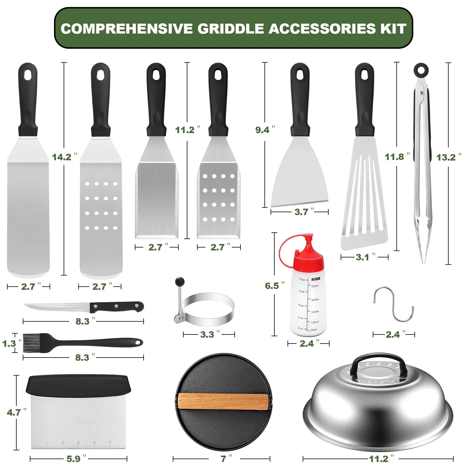 Stainless Steel Griddle Tool Kit, Compact Outdoor BBQ Toolkit - Set of 30