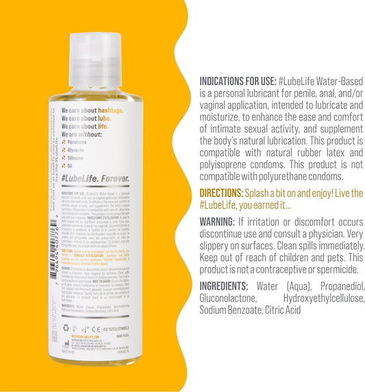 Lubelife Water-Based Lube – Personal Lubricant for Men, Women & Couples, Travel Size, Non-Staining, Easy Clean-Up, Toy-Safe, 8 Fl Oz