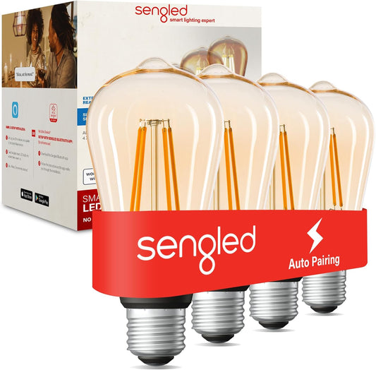 Smart Edison Bulbs, S1 Auto Pairing with Alexa Devices, Vintage Smart Light Bulbs That Work with Alexa, Bluetooth Mesh Smart Home Lighting, ST19 Led Bulb 60 Watt Equivalent, 2000K E26, 4-Pack