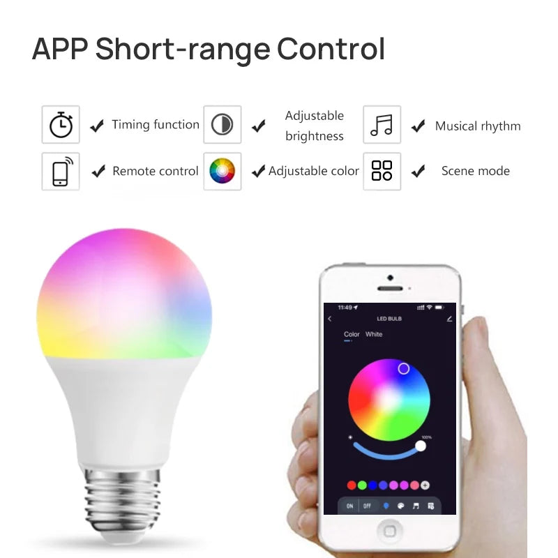 EU E27 Tuya Smart LED Light Bulb Bulb,Short Range Wireless Connect Smart Light Bulb, Works with Tuya Smart&Smart Lifeapp