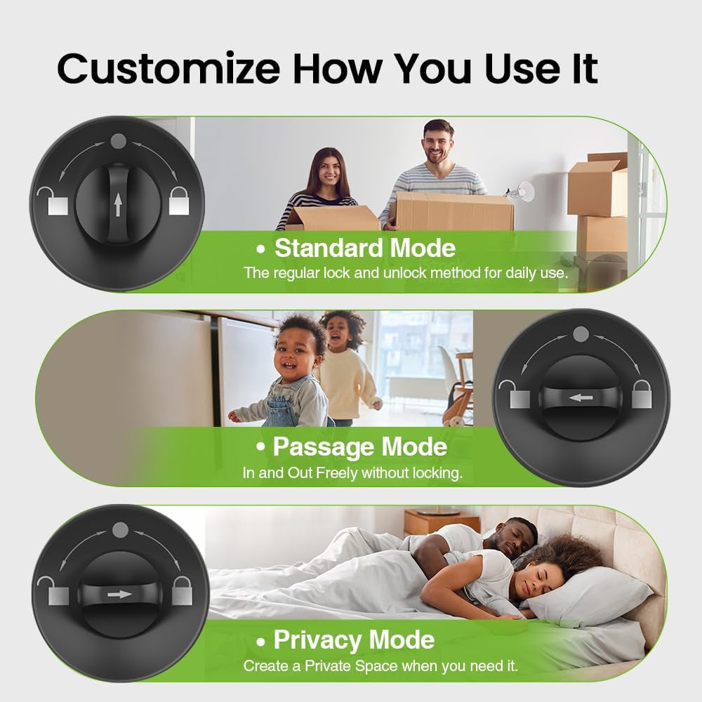 4-In-1 Smart Door Knob Fingerprint Door Lock with Keypad, Biometric & App Control, Keyless Entry for Room, Garage, Office, Apartment, Local Data Storage