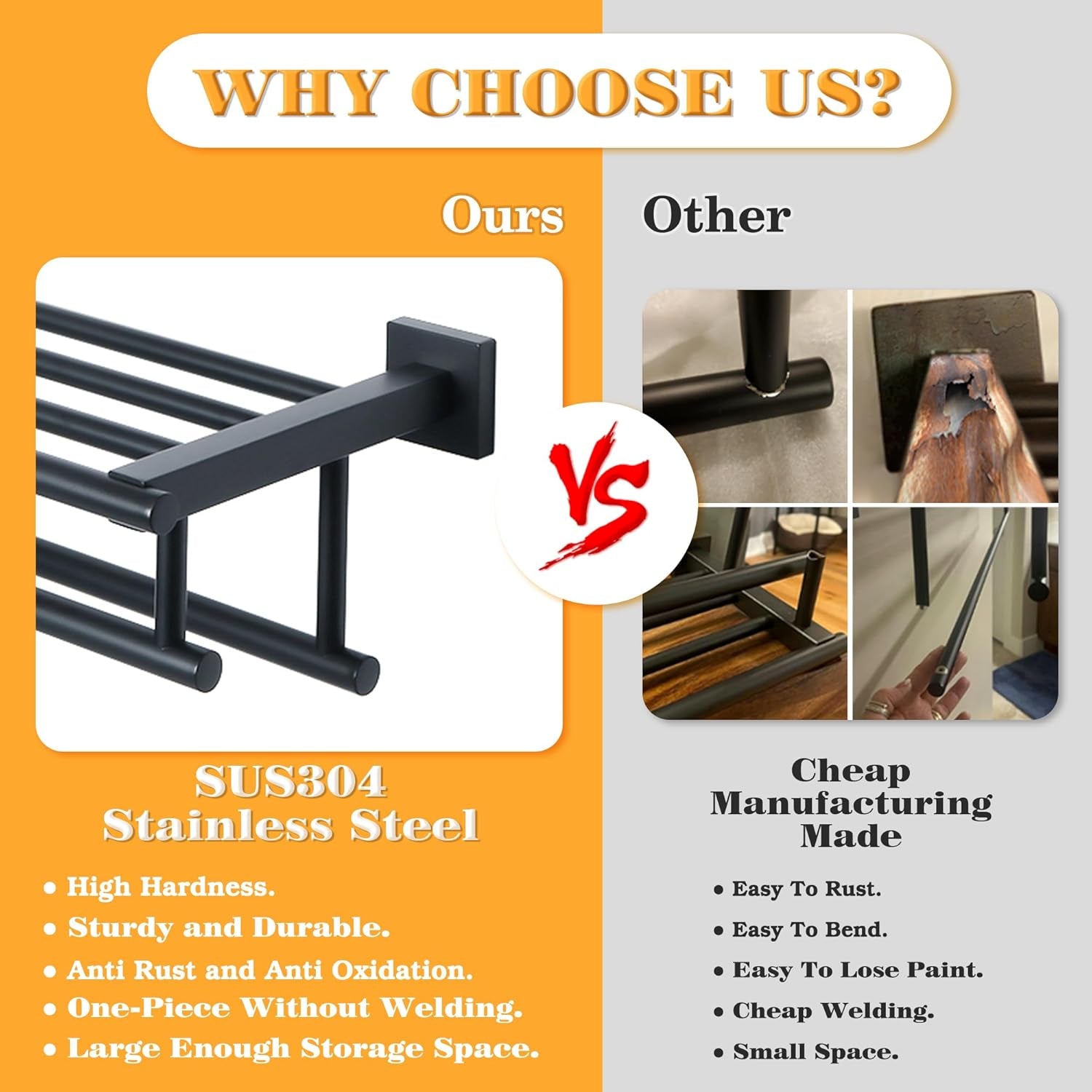 Double Towel Rack for Bathroom,24 Inch Bathroom Tower Holder Towel Shelf with Double Towel Bars Wall Mount,Sus304 Stainless Steel Double Tower Bar for Bathroom Wall,Towel Hanger Matte Black