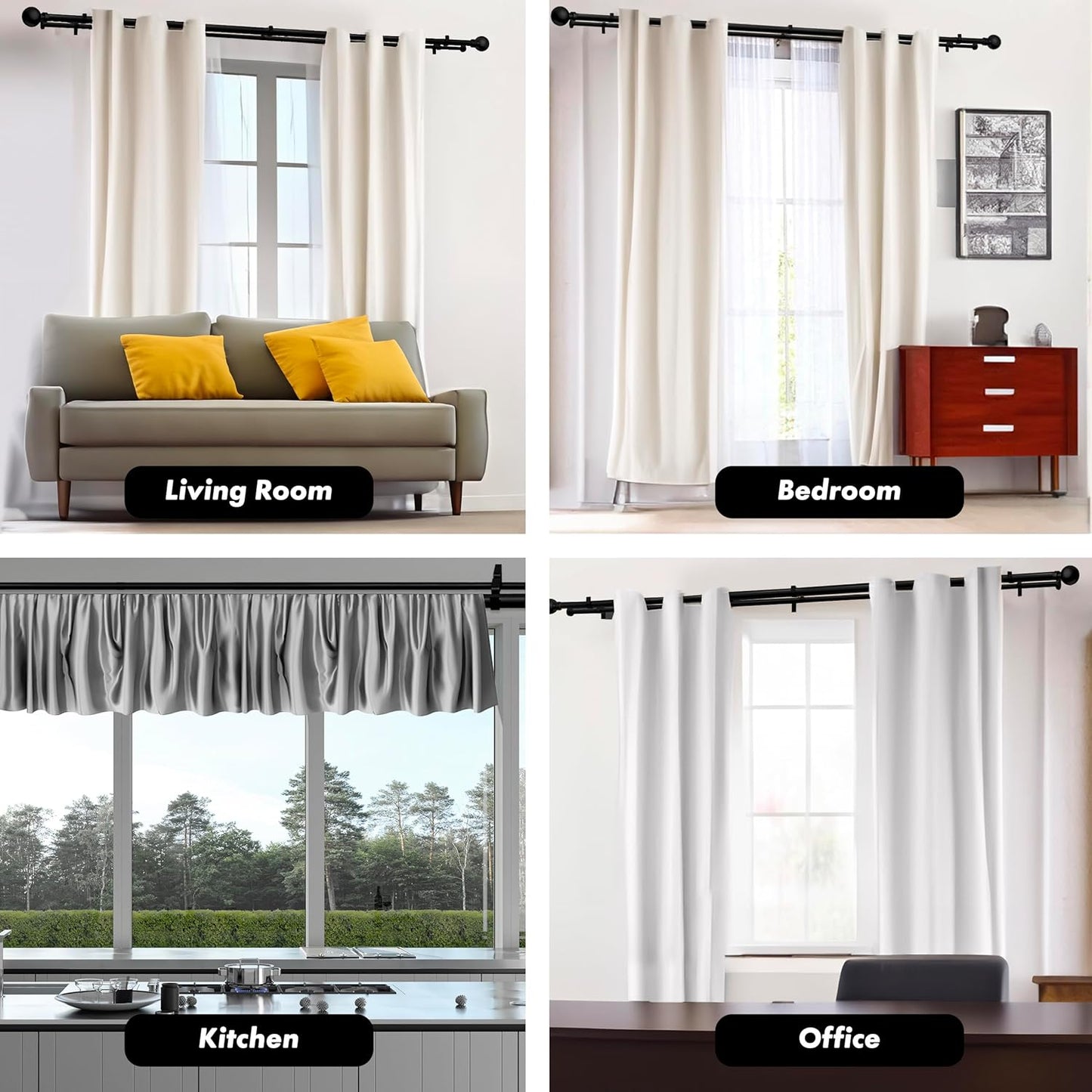 1-Inch Diameter Ball Telescoping Double Window Treatment Curtain Rod, 28-Inch to 48-Inch, Black