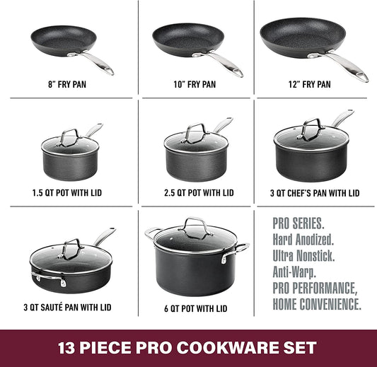 13 Pc Pots and Pans Set Non Stick Cookware Set, Kitchen Cookware Sets, Pot and Pan Set, Pot Set, Hard Anodized Non Stick Pots and Pans Set with Lids, Nonstick Cookware Set Dishwasher Safe
