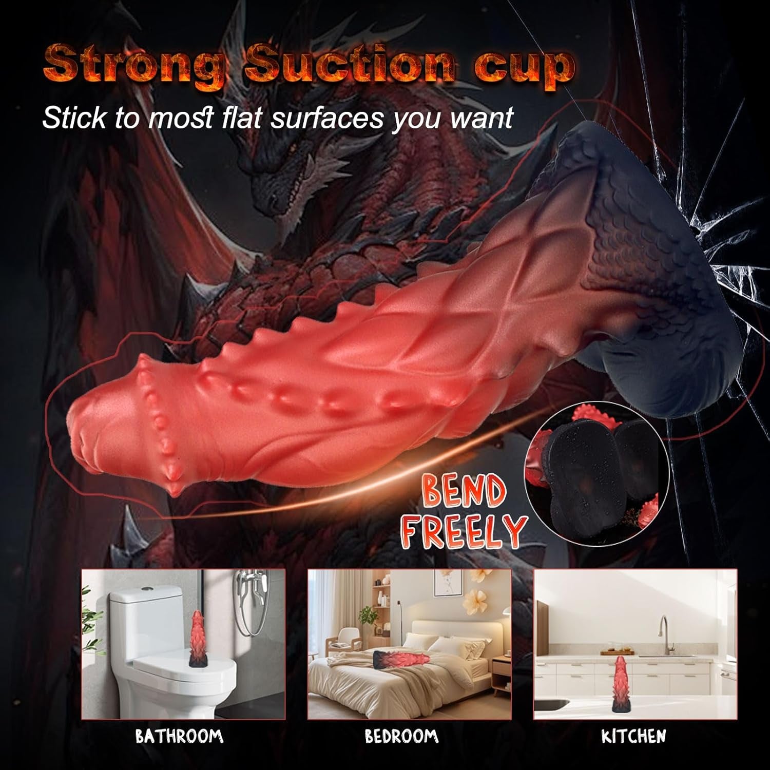 13.85In Fantasy Dragon Dildo Realistic Huge Silicone Dildo for Women, Men & Couples Waterproof, Big Thick Dragon Shaped Sex Toy Red (XXL)