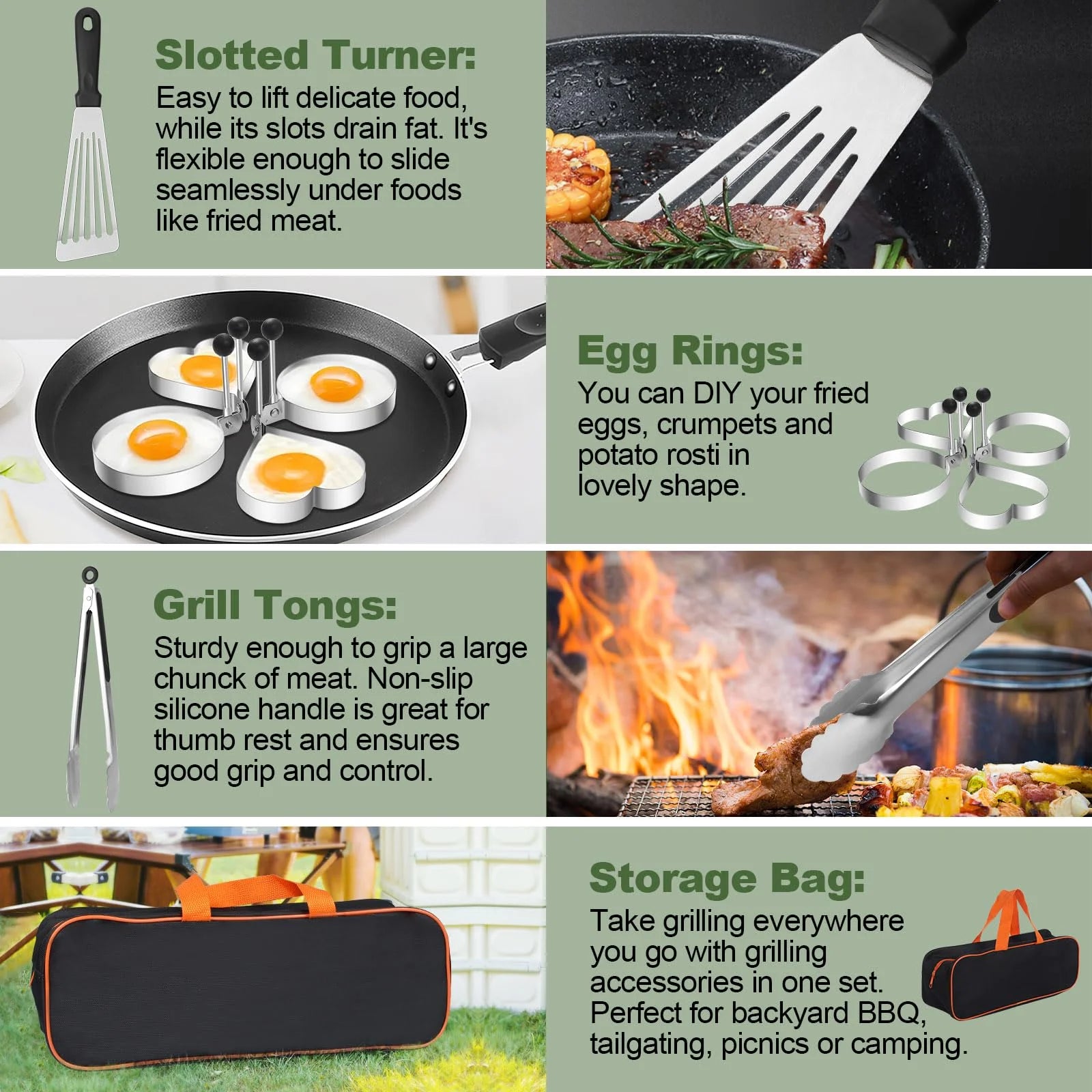 Stainless Steel Griddle Tool Kit, Compact Outdoor BBQ Toolkit - Set of 30