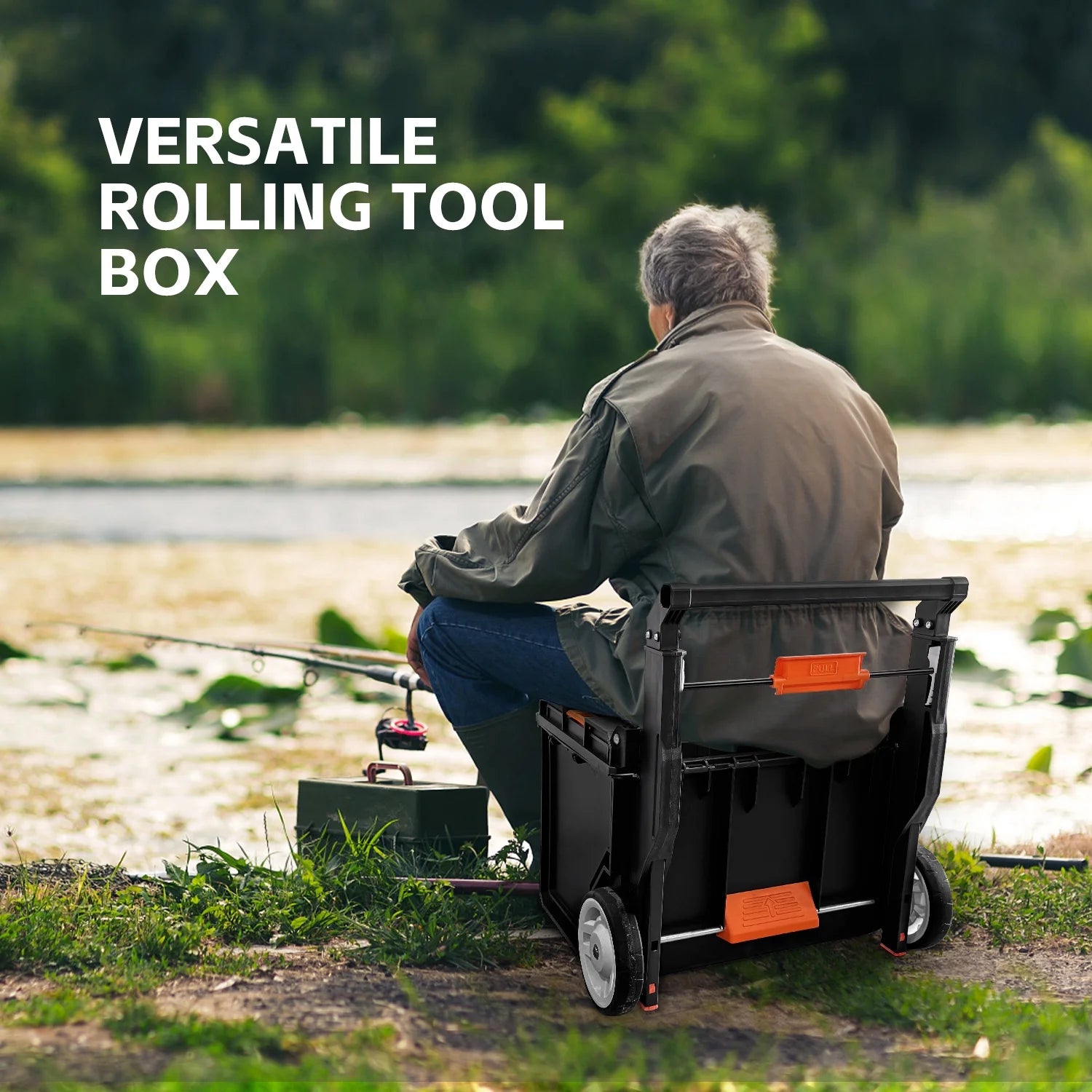 Stackable Storage System - 4 Pieces Set, Rolling Tool Box Set Mobile Tool Chest Storage Organizer Portable . Mobile Utility Cart with Comfort Grip Handle and Tough Latches, Black