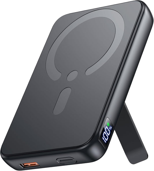 For Magsafe Portable Charger, 12000Mah Wireless Magnetic Power Bank with Stand and PD 20W Fast Charging, for Magsafe Battery Pack Compatible with Iphone 16/15/14/13/12 Series,Travel Camping Essential