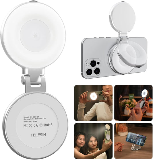 C03 Magnetic Selfie Light, Phone Light Compatible with Iphone Magsafe, CRI97 360° LED Selfie Ring Fill Light with Mirror for Selfies/Photography/Tiktok/Zoom Calls/Video Conference