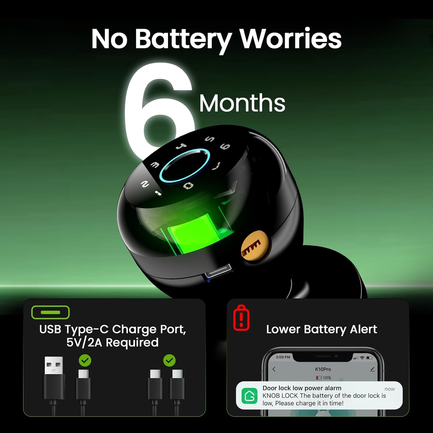 4-In-1 Smart Door Knob Fingerprint Door Lock with Keypad, Biometric & App Control, Keyless Entry for Room, Garage, Office, Apartment, Local Data Storage