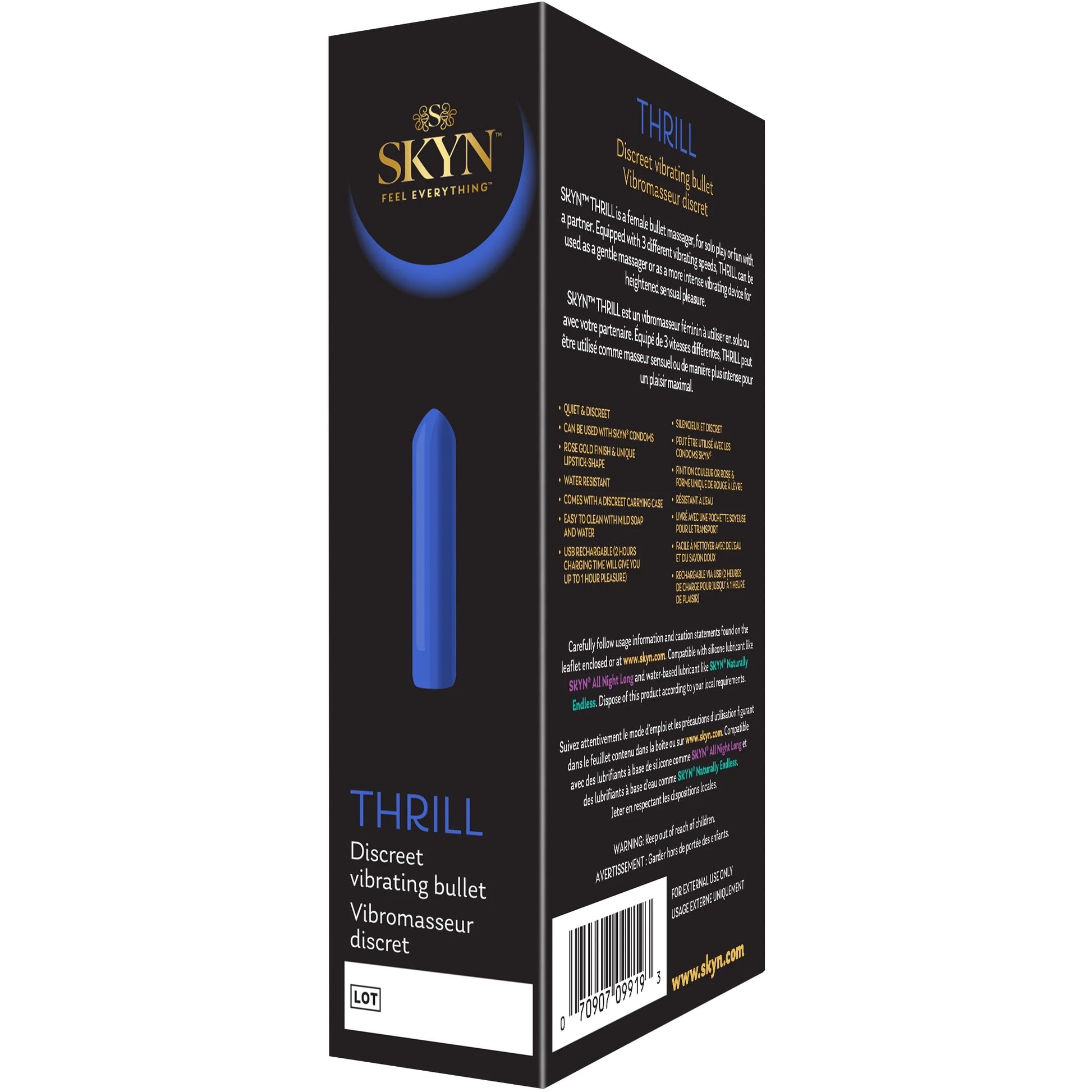 Thrill 3 Speed Vibrating Bullet Vibrator, 3 Speeds, Rose Gold