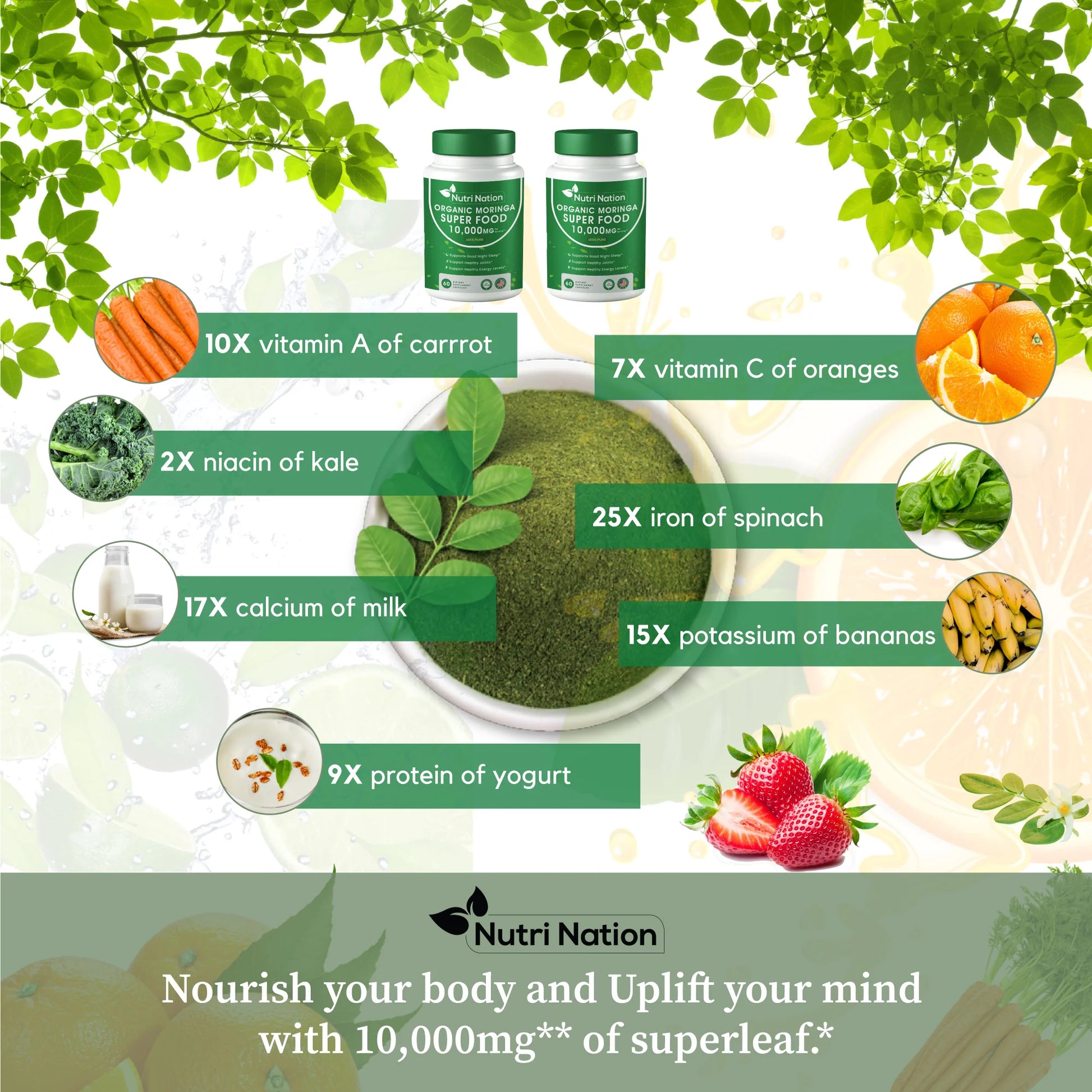 Organic Moringa Supplement 120 Capsules 10,000Mg