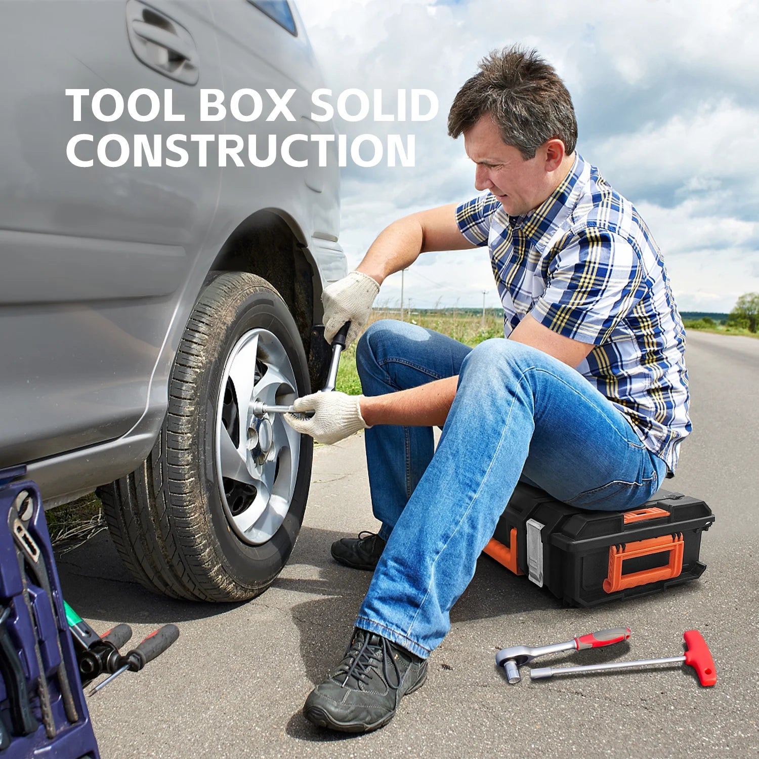 Stackable Storage System - 4 Pieces Set, Rolling Tool Box Set Mobile Tool Chest Storage Organizer Portable . Mobile Utility Cart with Comfort Grip Handle and Tough Latches, Black