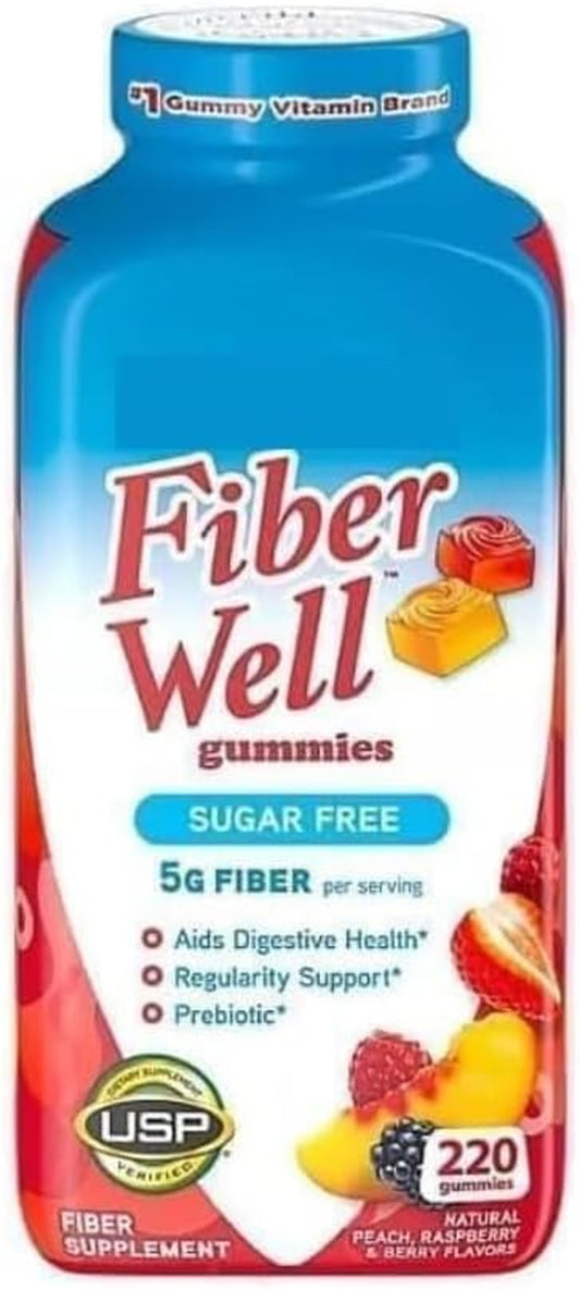 Fiber Well Gummies, Sugar Free, Peach, Raspberry & Blackberry Flavors, 220 Count, Pack of 1