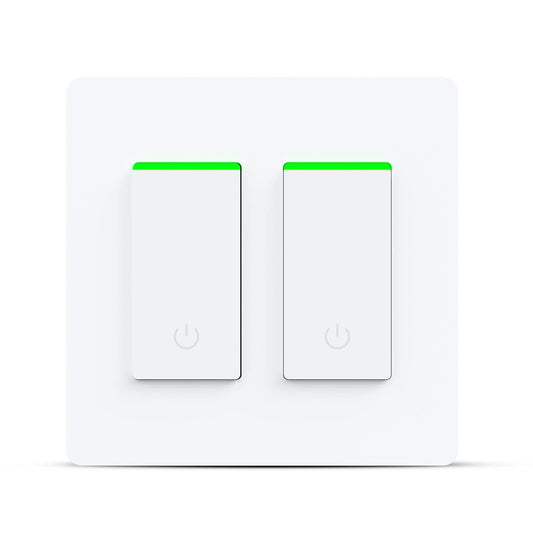 Smart Light Switch 2 Gang Wifi Smart Light Double Switch Compatible with Alexa, Google Assistant,Wireless Control, 2.4G Wifi Smart Light Switch, Single-Pole, Neutral Wire Required