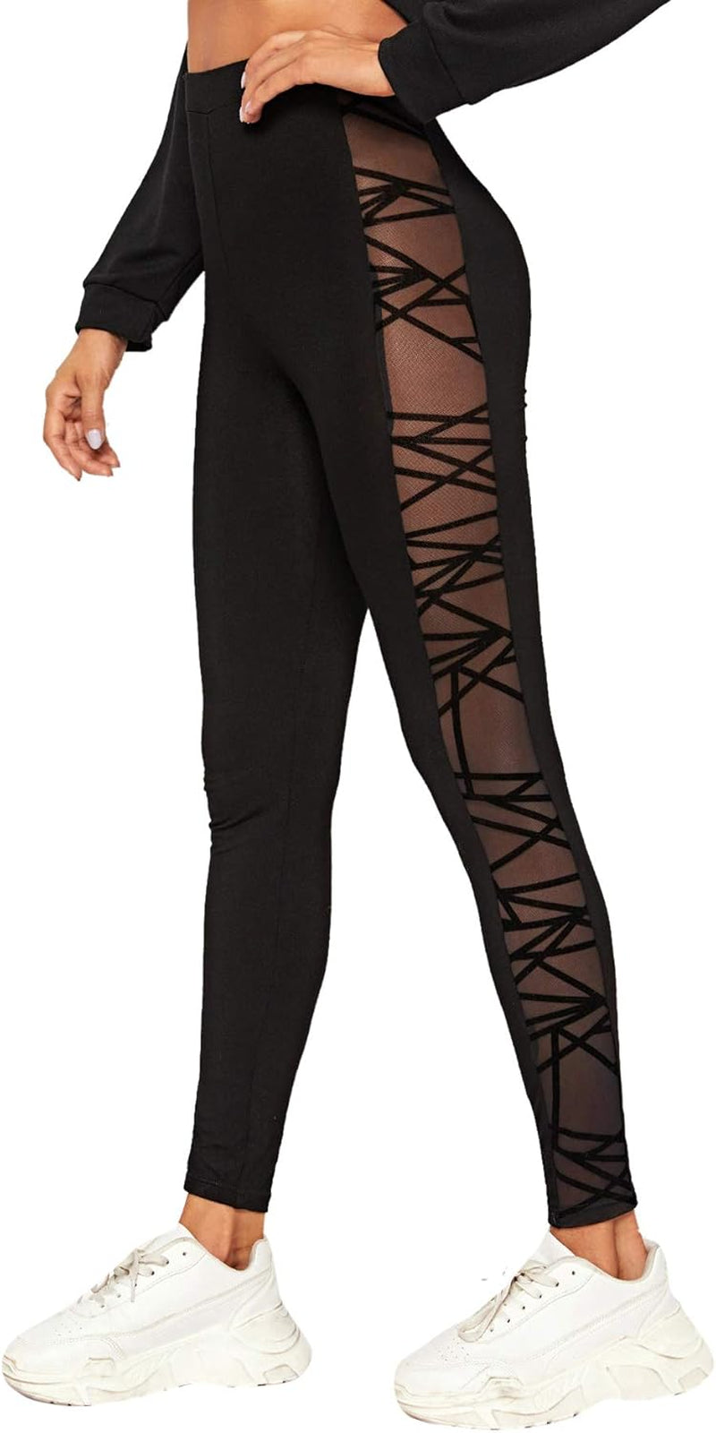 Women'S Mesh Panel Side High Waist Leggings Skinny Workout Yoga Pants