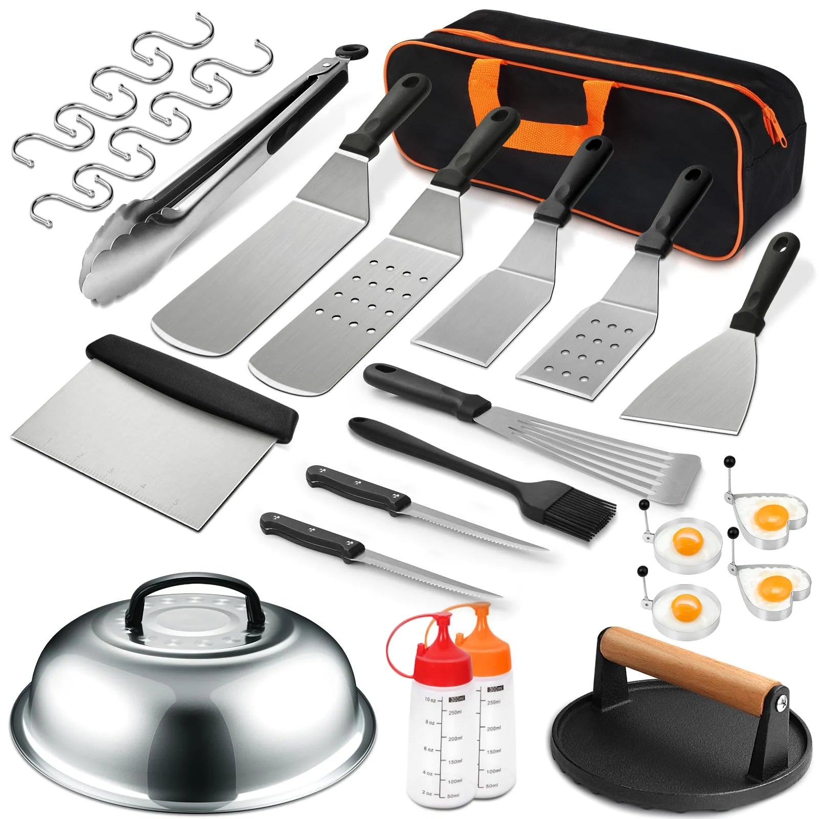 Stainless Steel Griddle Tool Kit, Compact Outdoor BBQ Toolkit - Set of 30