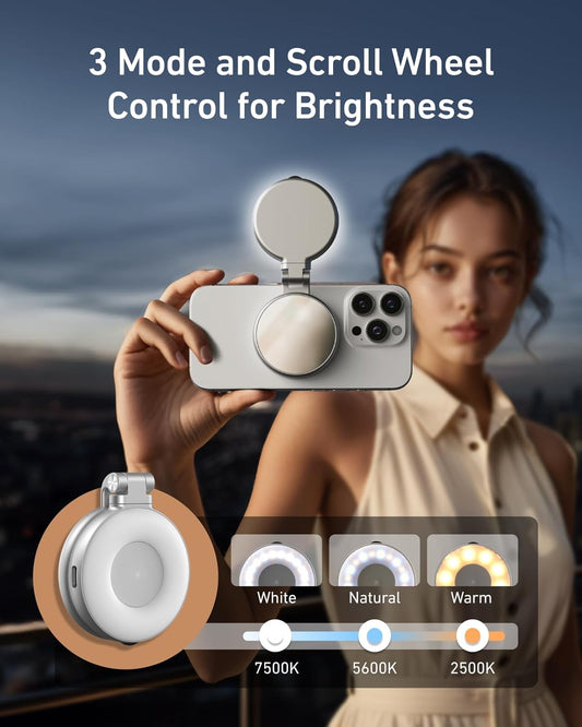 C03 Magnetic Selfie Light, Phone Light Compatible with Iphone Magsafe, CRI97 360° LED Selfie Ring Fill Light with Mirror for Selfies/Photography/Tiktok/Zoom Calls/Video Conference