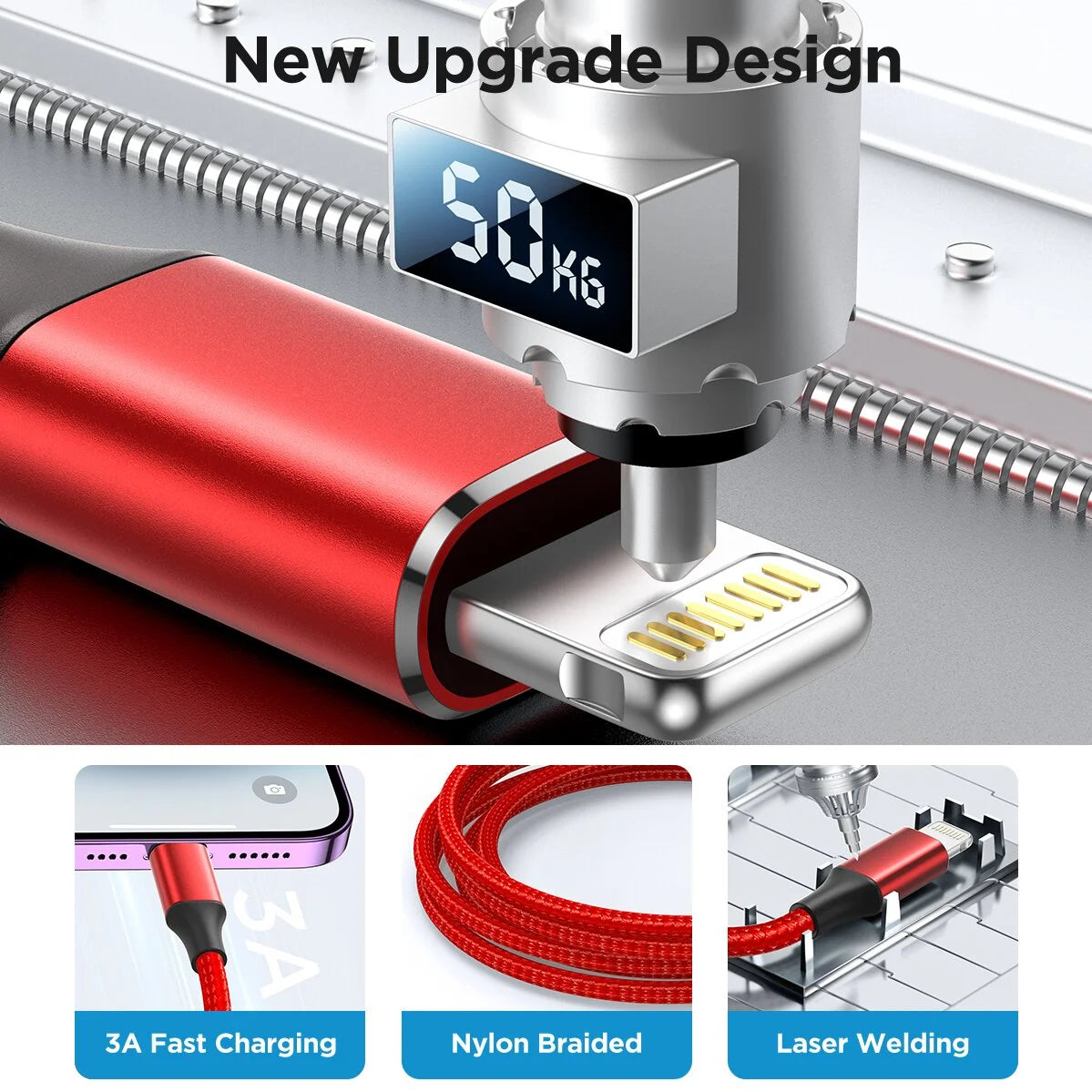 3 Pack 6FT Cables Compatible with Iphone 14/13/12/11/10, Nylon Braided Charging 3A Fast Charger Cord, Red