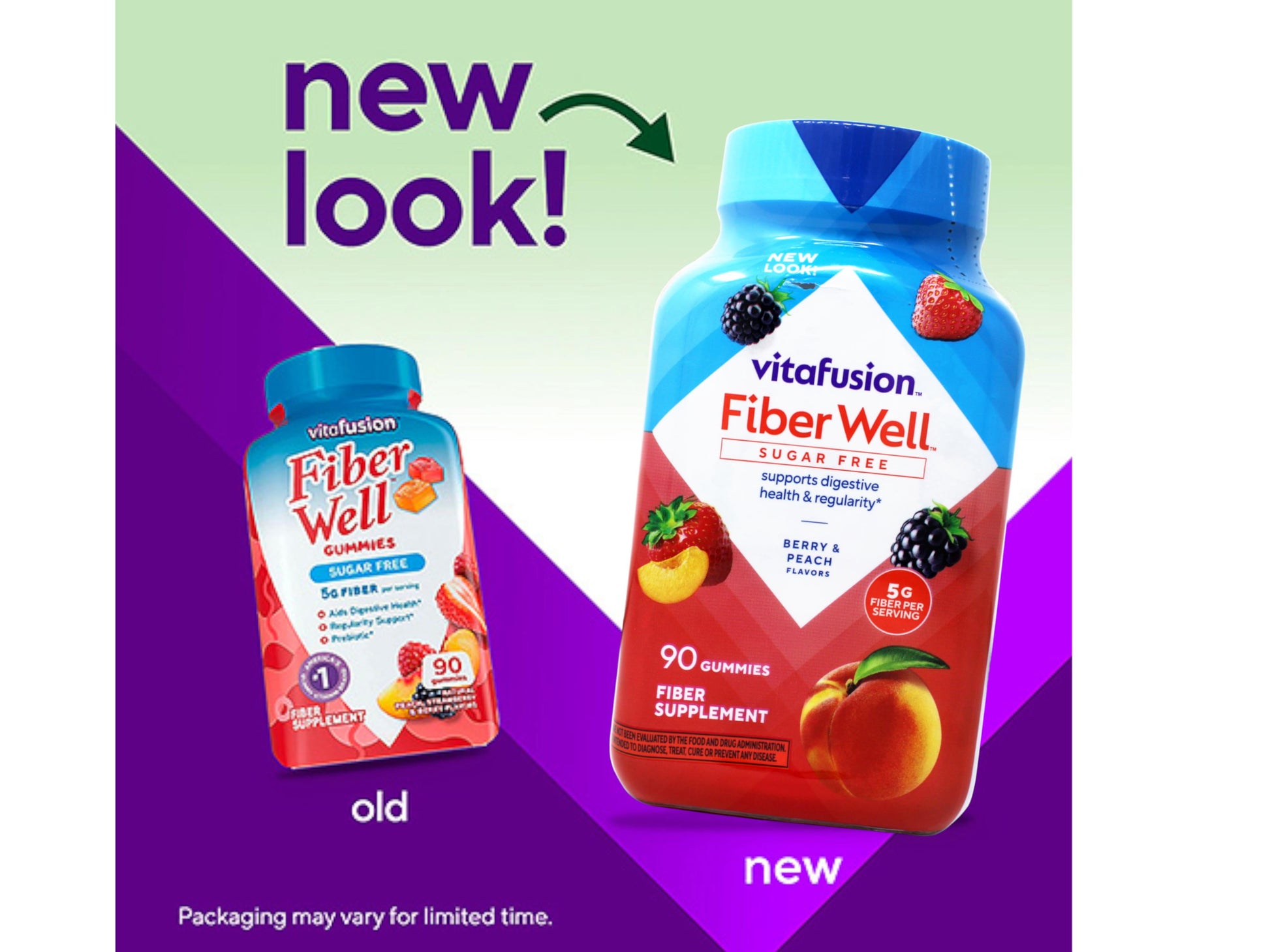 Fiber Well Sugar Free Fiber Supplement Gummies, Berry & Peach Flavors, 90 Count