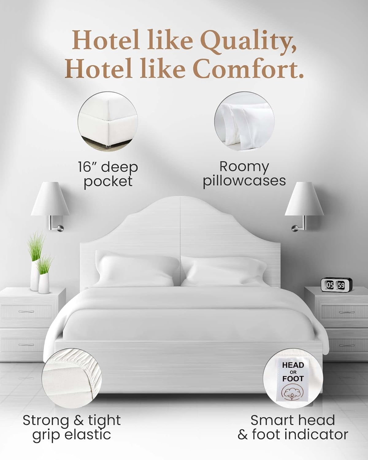 100% Egyptian Cotton Sheets Queen Size - 1000 Thread Count, 4 Pc Queen Sheet Set, Sateen Weave, Bed Sheets, 16" Deep Pocket Sheets - White