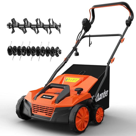 15” 13 Amp Electric Dethatcher and Scarifier, 2-In-1 Lawn Dethatcher with 5-Position Depth Adjustment, 45L Removable Collection Bag, Airboost Technology Increases Lawn Health