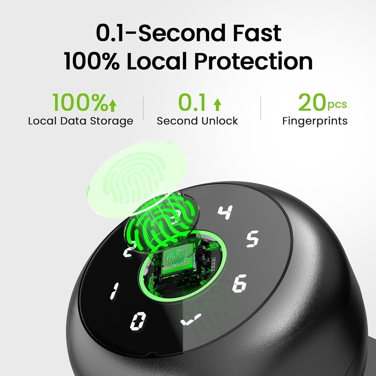 4-In-1 Smart Door Knob Fingerprint Door Lock with Keypad, Biometric & App Control, Keyless Entry for Room, Garage, Office, Apartment, Local Data Storage