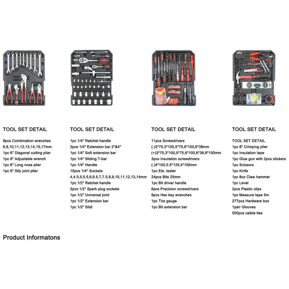 899-Piece Home Repair Tool Set Tool Box Storage Box with 4-Drawers in Silver