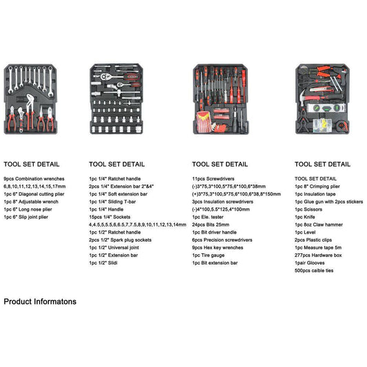 899-Piece Home Repair Tool Set Tool Box Storage Box with 4-Drawers in Silver