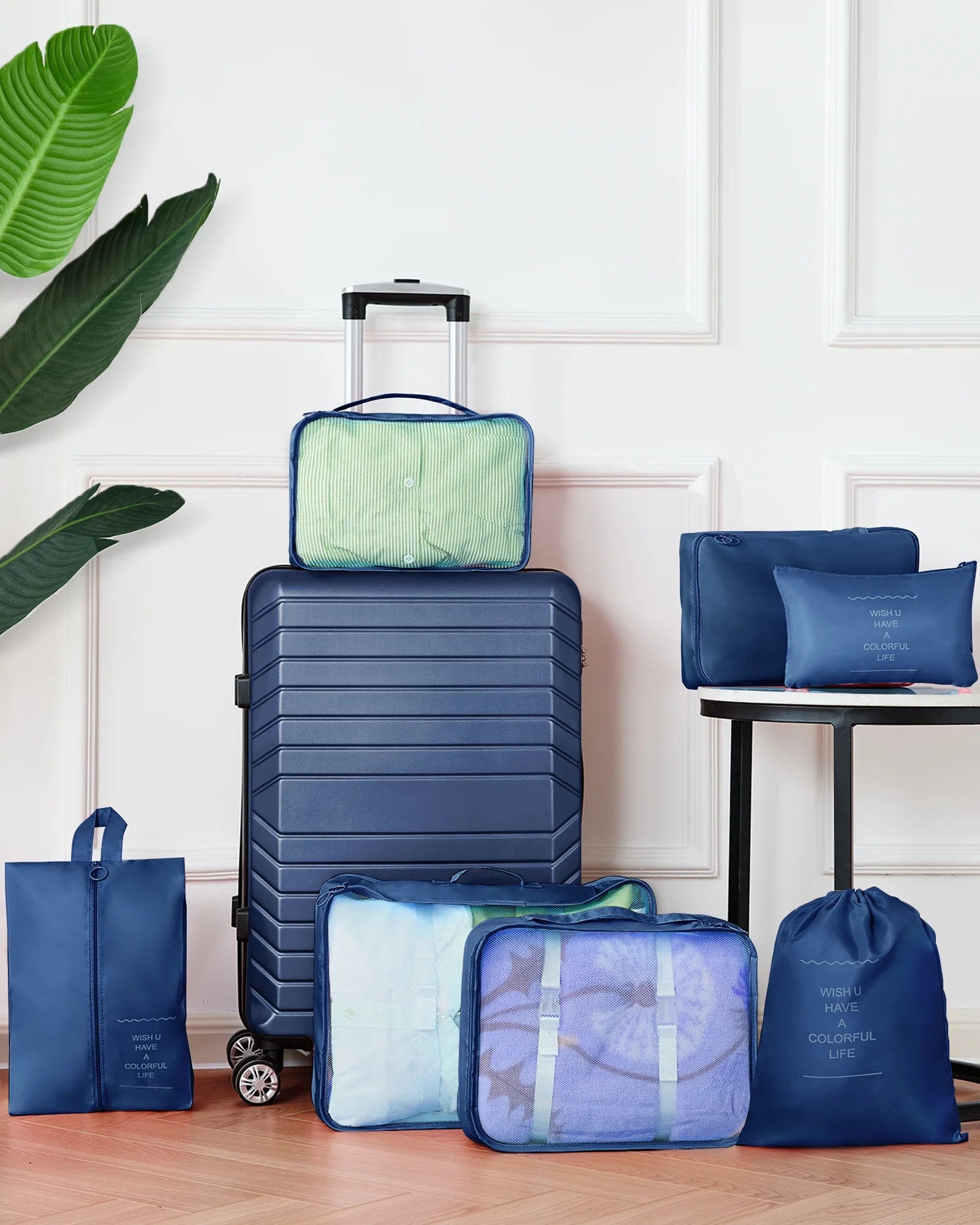 3 Piece Luggage Sets Travel Suitcase Set with 7PCS Organizer Bags, Navy Blue